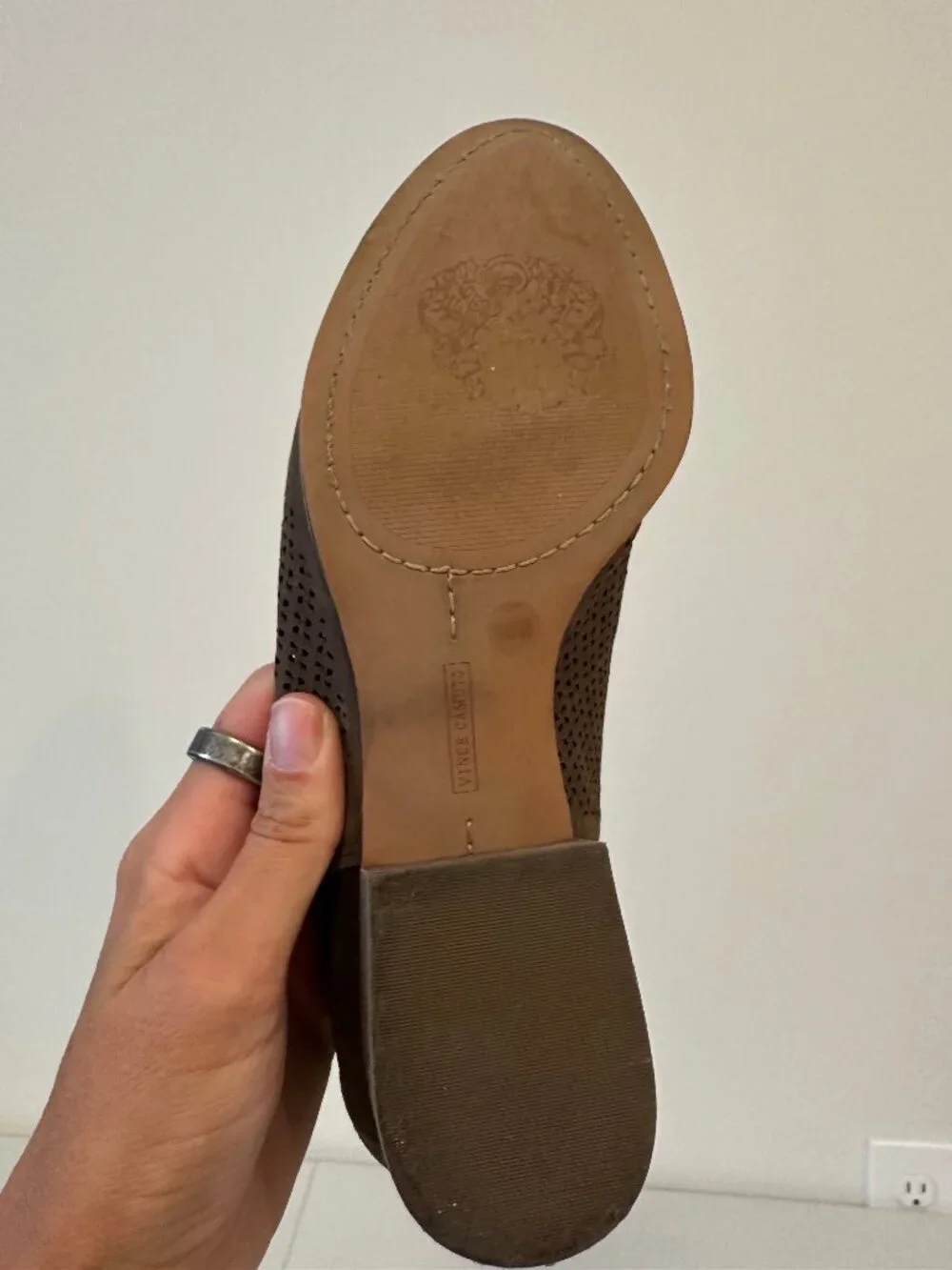 Vince Camuto Women's 8M Brown Perforated Suede Ankle Booties Low Block Heel